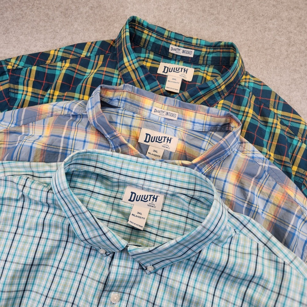 Duluth Trading Lot Of 3 Mens 3XL Relaxed Fit Short Sleeve Plaid Button Shirts